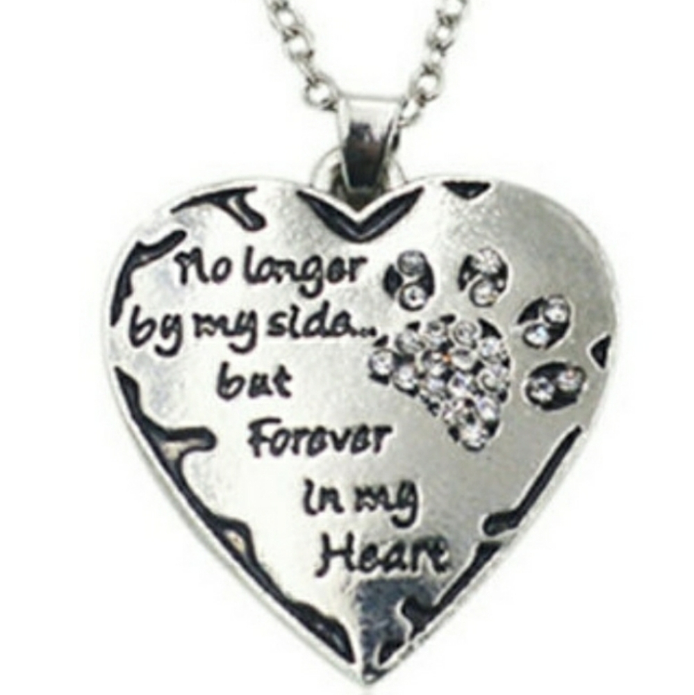 Silver Plated Pet Memorial Paw Heart Necklace 18" pink black clear *